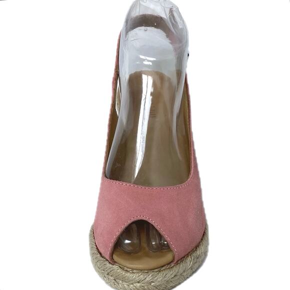GARNET HILL Nubuck Leather Wedge Slingback Espadrille Size 8 Pink Made In Italy - Picture 2 of 13